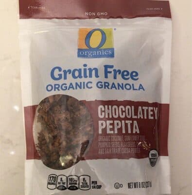 Chocolatey Pepita Coconut, Sunflower Seeds, Pumpkin Seeds, Flaxseeds, Chia Seeds, and Fair Trade Cocoa Powder Grain Free Organic Granola