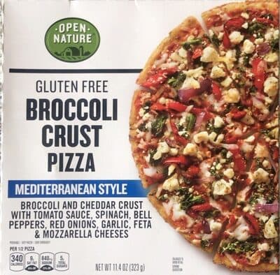Mediterranean Style Broccoli And Cheddar Crust With Tomato Sauce, Spinach, Bell Peppers, Red Onions, Garlic, Feta & Mozzarella Cheeses Broccoli Crust Pizza