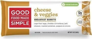 Cheese & Veggies Cage-Free Eggs, Cheddar & Monterey Jack Cheeses, Roasted Potatoes, Peppers & Onions Breakfast Burrito