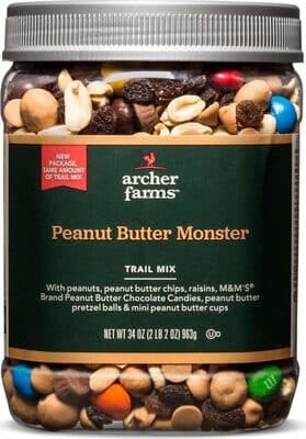 Peanut Butter Monster With Peanuts, Peanut Butter Chips, Raisins, M&M's Peanut Butter Chocolate Candies, Peanut Butter Pretzel Balls & Mini Peanut Butter Cups Trail Mix