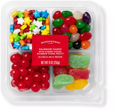 Holiday Rainbow Candy Tub with Cherry Sours, Rainbow Stars, Fruit Flavored Slices & Jelly Beans