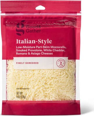 Italian-Style Low-Moisture Part-Skim Mozzarella, Provolone with Natural Smoke Flavor, White Cheddar, Asiago & Romano Fine Cut Cheeses