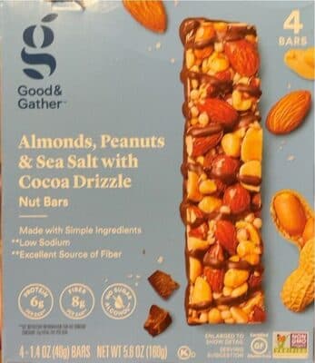 Almonds, Peanuts & Sea Salt with Cocoa Drizzle Nut Bars
