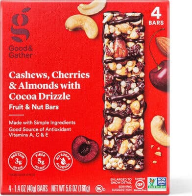 Cashews, Cherries & Almonds with Cocoa Drizzle Fruit & Nut Bars