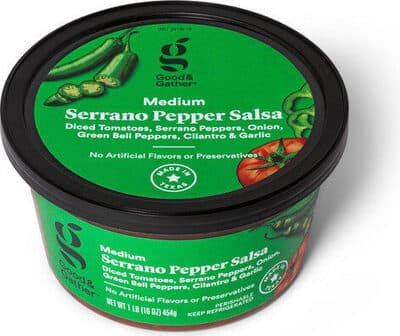 Medium Serrano Pepper Salsa Diced Tomatoes, Onion, Green Bell Peppers, Cilantro & Garlic