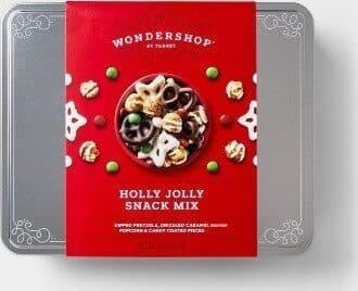 Holly Jolly Dipped Pretzels, Drizzled Caramel Flavored Popcorn & Candy Coated Pieces Snack Mix