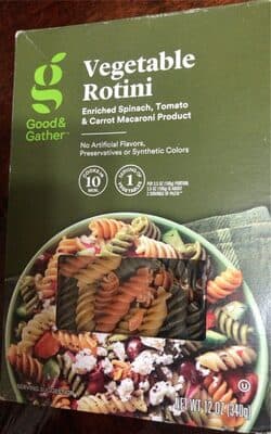 Enriched Spinach, Tomato & Carrot Macaroni Product, Vegetable Rotini