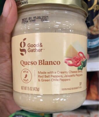 Queso Blanco Dip Made With A Creamy Cheese Blend, Red Bell Peppers, Jalapeno Peppers & Green Chile Peppers