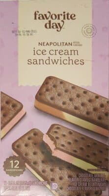Neapolitan Flavor Chocolate, Vanilla-Flavored and Strawberry Ice Cream Between Two Chocolate-Flavored Wafers Ice Cream Sandwiches
