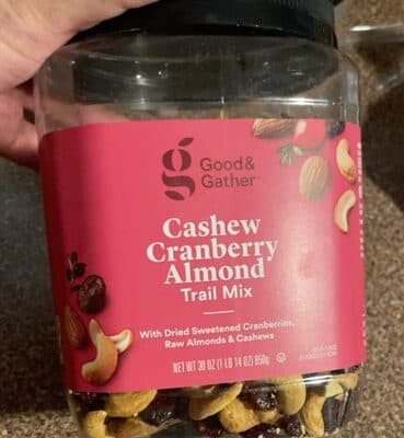 Cashew Cranberry Almond Trail Mix With Dried Sweetened Cranberries, Raw Almonds & Cashews