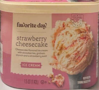 Strawberry Cheesecake Ice Cream With Strawberries, Graham Crunch And A Strawberry Swirl