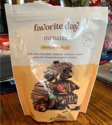 Monster Crunchy Clusters With Milk Chocolate, Caramel, Peanuts, Raisins And Mini Chocolate Covered Candies