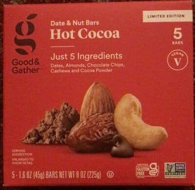 Hot Cocoa Dates, Almonds, Chocolate Chips, Cashews and Cocoa Powder Date & Nut Bars