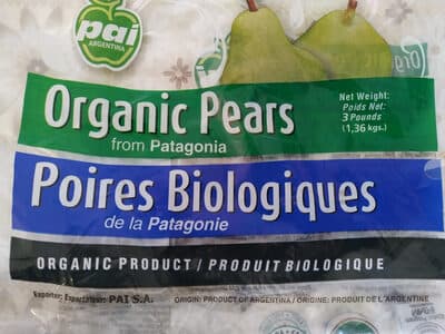 Organic pears from Patagonia