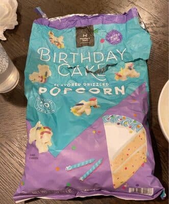 Birthday cake flavored drizzled popcorn