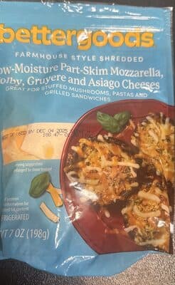 Farmstyle shredded mozzarella, Colby, Gruyère, and Asiago