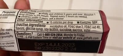 Halls Cough Suppressant/Oral Anesthetic