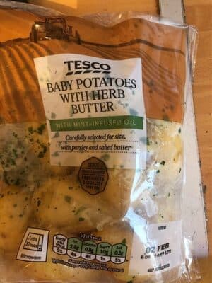 Tesco baby potatos with herb butter