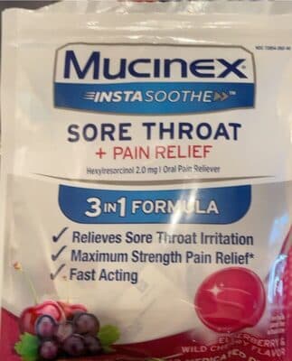 Mucinex Instasoothe Sore Throat Pain Relief Elderberry and Wild Cherry