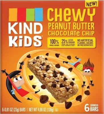 Kids chewy peanut butter chocolate chip granola bars