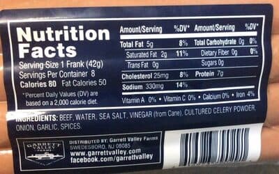 All Natural Sugar Free Grass Fed Uncured Beef Franks