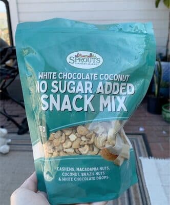 White chocolate coconut no sugar added snack mix