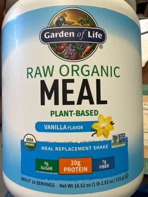 Raw Organic Meal Protein 20 G Powder, Vanilla