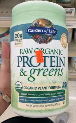 Raw Organic Plant Formula Protein 20 G & Greens Powder, Lightly Sweet
