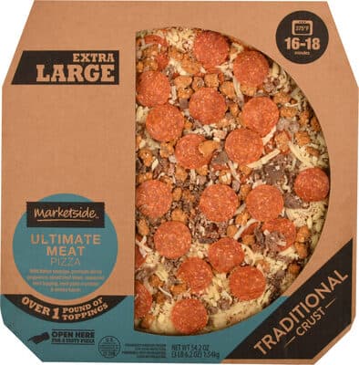 Ultimate Meat Mild Italian Sausage, Premium Sliced Pepperoni, Sliced Beef Steak, Seasoned Beef Topping, Beef Patty Crumbles and Smoky Bacon Traditional Crust Pizza