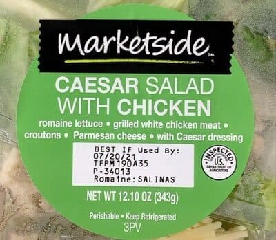 Caesar Romaine Lettuce, Grilled White Chicken Meat, Croutons, Parmesan Cheese with Caesar Dressing Salad