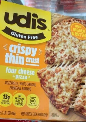 Four Cheese Mozzarella, White Cheddar, Parmesan, Romano Crispy Thin Crust Pizza