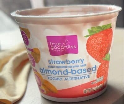 Strawberry almond-based yogurt alternative