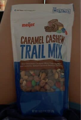 Caramel Cashew Milk Chocolate Mini Cups, Roasted & Salted Cashews, Salted Caramel Peanuts, and M&M's Trail Mix