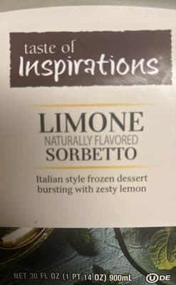 Limone Sorbetto, Authentic Italian Frozen Dessert Bursting With Zesty Lemon
