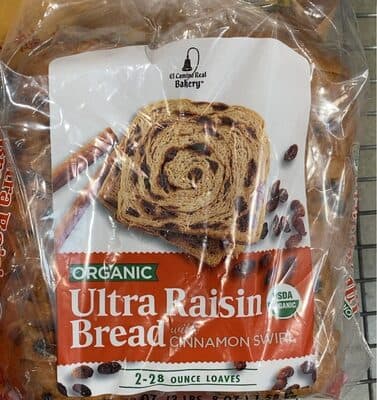 Organic Ultra Raisin Bread With Cinnamon Swirl