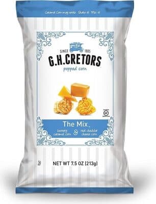 THE MIX POPPED CORN, BUTTERY CARAMEL & REAL CHEDDAR CHEESE
