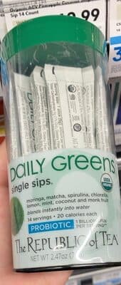 Daily Greens Moringa, Matcha, Spirulina, Chlorella, Lemon, Mint, Coconut And Monk Fruit Probiotic Blend