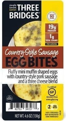 Fluffy Mini Muffin Shaped Eggs With Country-Style Pork Sausage And A Three Cheese Blend Bites