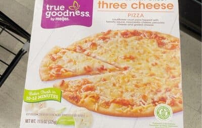 Cauliflower crust three cheese pizza