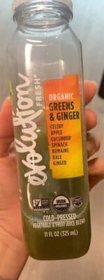 Organic Greens & Ginger Celery, Apple, Cucumber, Spinach, Romaine, Kale, Ginger Vegetable & Fruit Juice Blend
