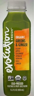 Organic Greens & Ginger Celery, Apple, Cucumber, Spinach, Romaine, Kale, Ginger Vegetable & Fruit Juice Blend