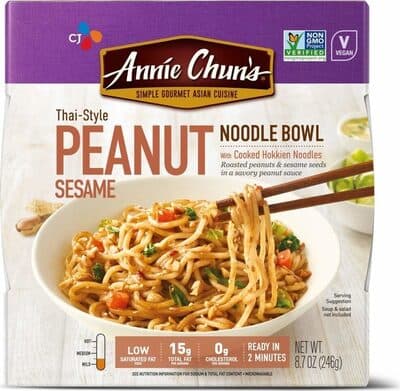 Thai-Style Peanut Sesame Noodle Bowl With Cooked Hokkien Noodles Roasted Peanuts & Sesame Seeds In A Savory Peanut Sauce