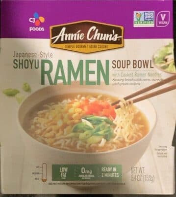 Japanese-Style Shoyu Ramen with Cooked Ramen Noodles Savory Broth with Corn, Carrots and Green Onions Soup Bowl