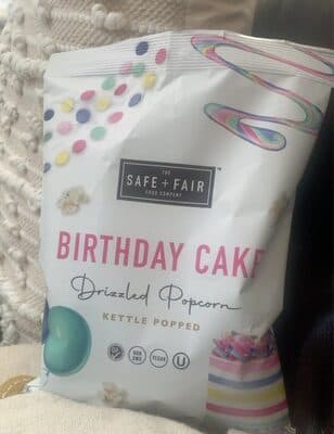 Birthday cake drizzled popcorn