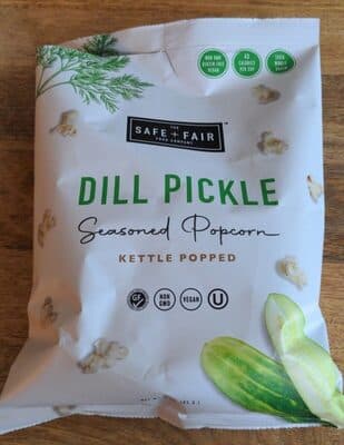 Safe+Fair dill pickle popcorn