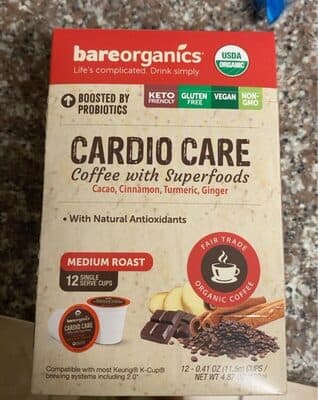 Medium Roast Cacao, Cinnamon, Turmeric, Ginger Cardio Care Coffee with Superfoods Single Serve Cups