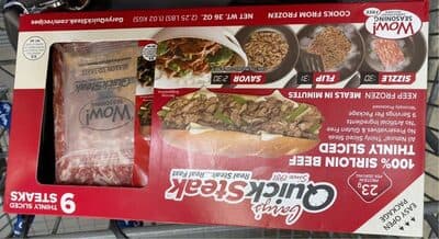 Hundred percent sirloin beef thinly sliced
