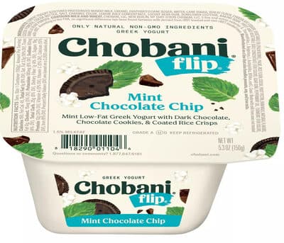 Mint Chocolate Chip Low-Fat Greek Yogurt With Dark Chocolate, Chocolate Cookies & Coated Rice Crisps