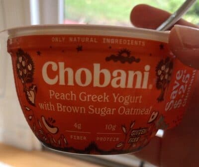 Peach on the Bottom Low-Fat Greek Yogurt with Brown Sugar Oatmeal