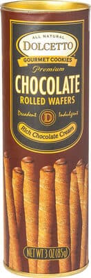 Dolcetto Gourmet Cookies, Chocolate Rolled Wafers, Rich Chocolate Cream